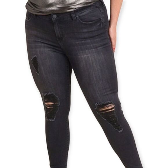 Black Mid Rise Distressed Denim Skinny Ankle Jeans - NEW - Picture 3 of 4